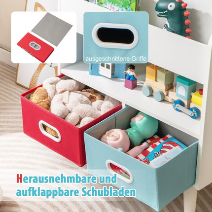 Bookshelf Children's Children's Shelf with 3 Shelves &amp; open compartment &amp; 2 fabric drawers white