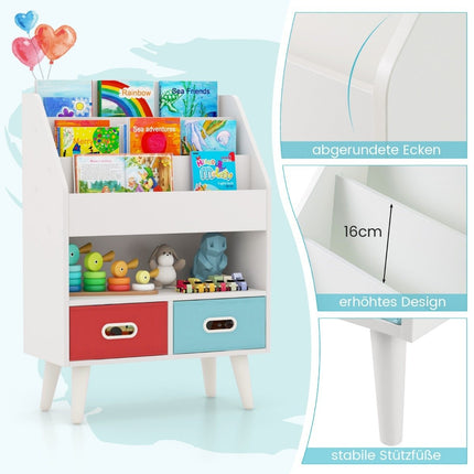 Bookshelf Children's Children's Shelf with 3 Shelves &amp; open compartment &amp; 2 fabric drawers white