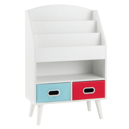 Bookshelf Children's Children's Shelf with 3 Shelves &amp; open compartment &amp; 2 fabric drawers white