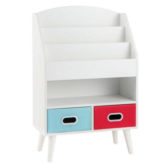 Bookshelf Children's Children's Shelf with 3 Shelves &amp; open compartment &amp; 2 fabric drawers white
