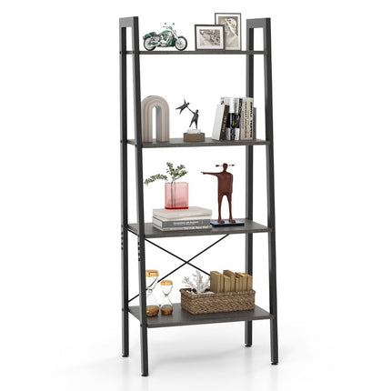 Bookshelf shelf with 4 levels ladder shelf wood with tilt protection and adjustable foot pads dark brown