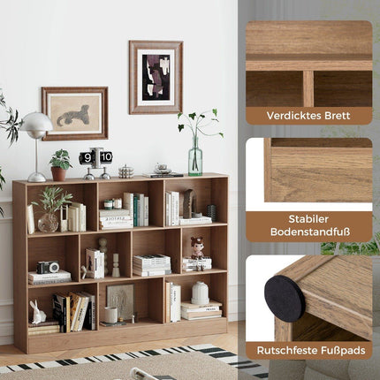 Bookshelf with 10 Compartments, 3-Tier, 140x24x104 cm