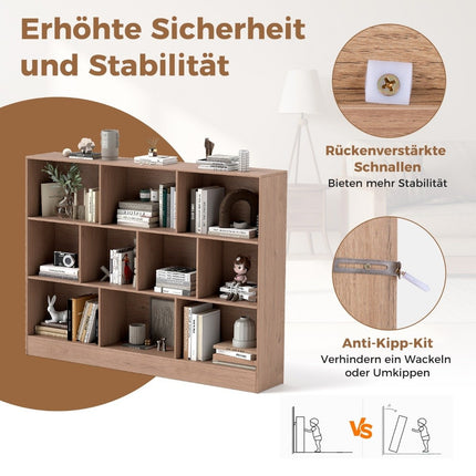 Bookshelf with 10 Compartments, 3-Tier, 140x24x104 cm