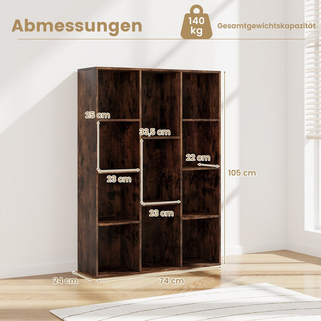 Bookshelf with 11 Cubes, 74x24x106 cm, Coffee Wood