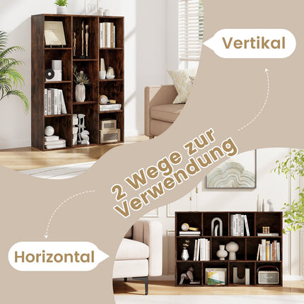 Bookshelf with 11 Cubes, 74x24x106 cm, Coffee Wood