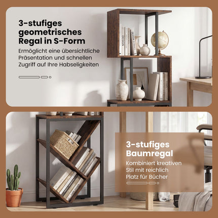 Bookshelf with 3 Open Shelves, Tree Design, 39.5x25x122cm