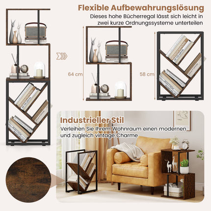 Bookshelf with 3 Open Shelves, Tree Design, 39.5x25x122cm