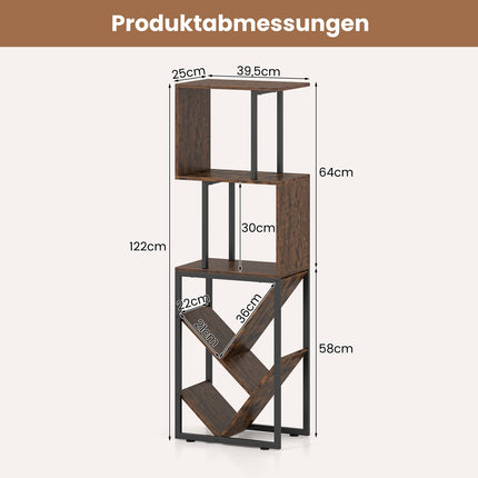 Bookshelf with 3 Open Shelves, Tree Design, 39.5x25x122cm