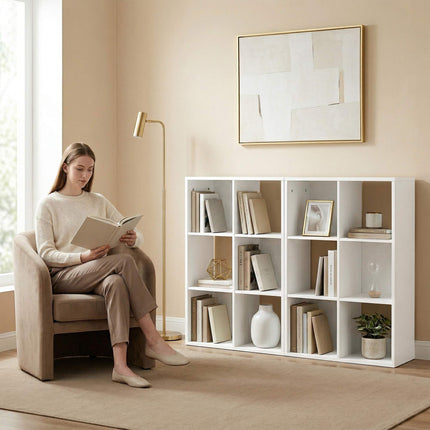 Bookshelf with 3 Shelves, White, Chipboard, Anti-Tip
