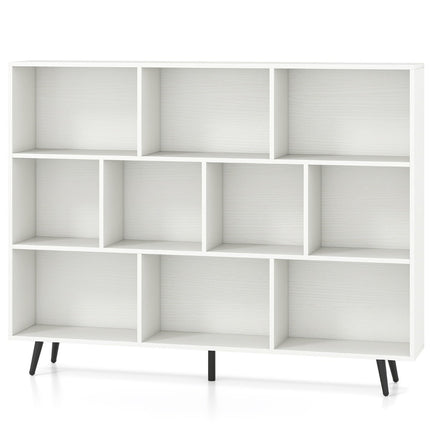 Bookshelf with 3 Tiers, Wood Legs, 140 cm, Anti-Tip