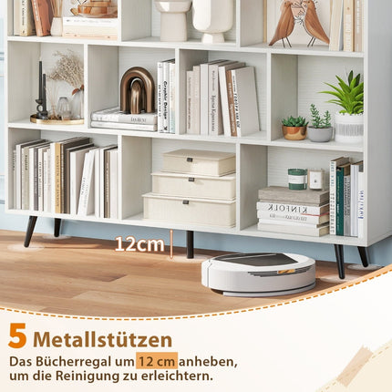 Bookshelf with 3 Tiers, Wood Legs, 140 cm, Anti-Tip