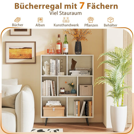 Bookshelf with 3 Tiers, Wood Legs – 80 cm, Anti-Tip Safety