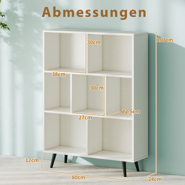 Bookshelf with 3 Tiers, Wood Legs – 80 cm, Anti-Tip Safety