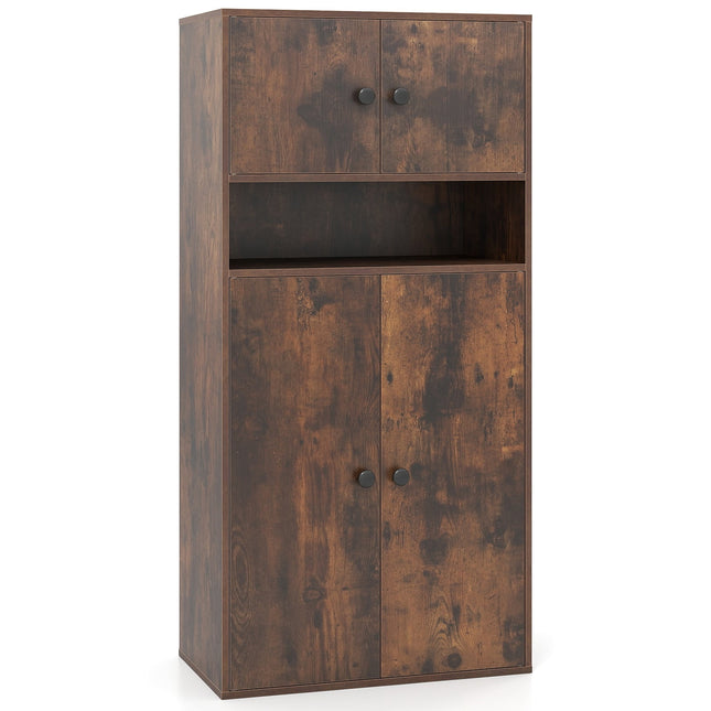 Bookshelf with 4 Doors, Adjustable Shelf, 111 cm High