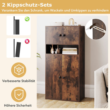 Bookshelf with 4 Doors, Adjustable Shelf, 111 cm High