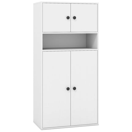Bookshelf with 4 Doors, Adjustable Shelf, Anti-Tip, White