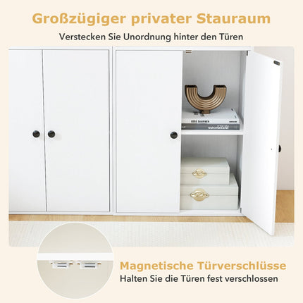 Bookshelf with 4 Doors, Adjustable Shelf, Anti-Tip, White