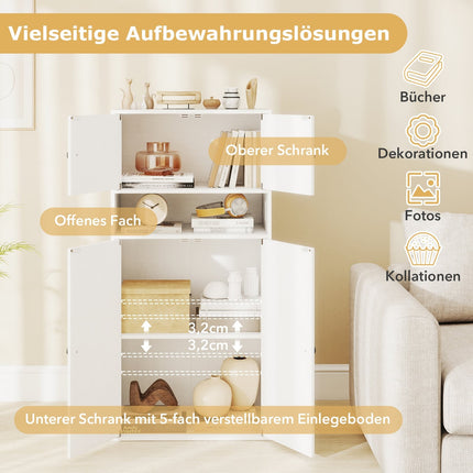 Bookshelf with 4 Doors, Adjustable Shelf, Anti-Tip, White