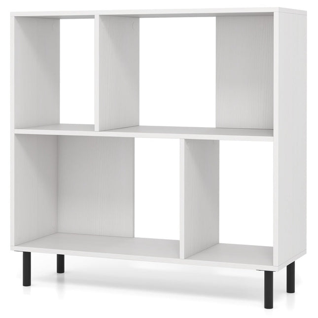 Bookshelf with 4 Shelves, Metal Legs, White, 90x30x90 cm