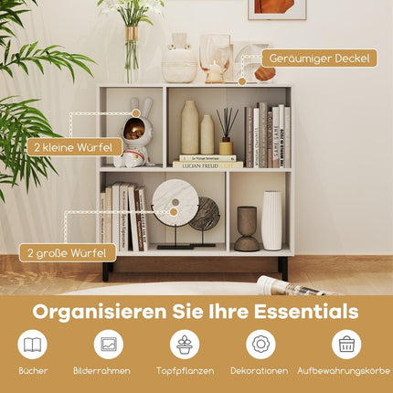 Bookshelf with 4 Shelves, Metal Legs, White, 90x30x90 cm