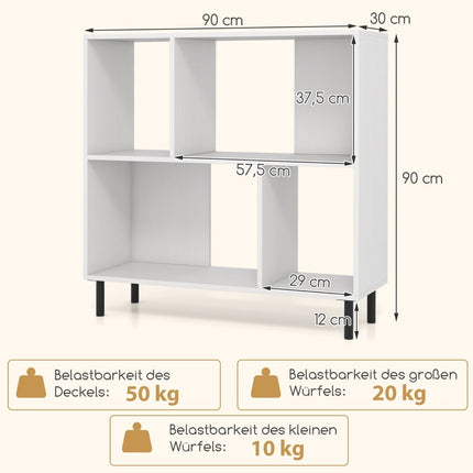 Bookshelf with 4 Shelves, Metal Legs, White, 90x30x90 cm