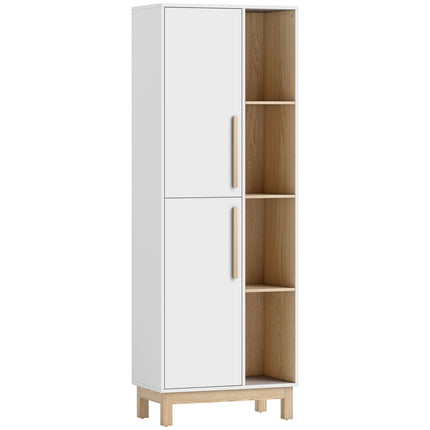 Bookshelf with 4 Shelves and 2 Cabinets, MDF, White, 176 cm
