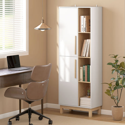 Bookshelf with 4 Shelves and 2 Cabinets, MDF, White, 176 cm