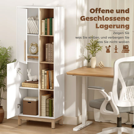 Bookshelf with 4 Shelves and 2 Cabinets, MDF, White, 176 cm