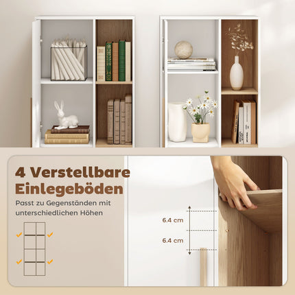 Bookshelf with 4 Shelves and 2 Cabinets, MDF, White, 176 cm