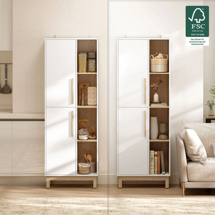 Bookshelf with 4 Shelves and 2 Cabinets, MDF, White, 176 cm