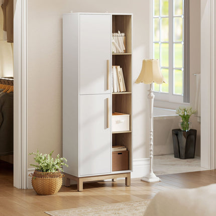 Bookshelf with 4 Shelves and 2 Cabinets, MDF, White, 176 cm