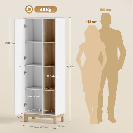 Bookshelf with 4 Shelves and 2 Cabinets, MDF, White, 176 cm