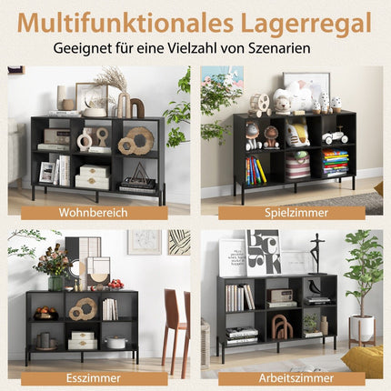 Bookshelf with 6 Adjustable Shelves, Metal Legs, Black