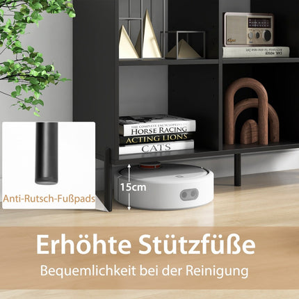 Bookshelf with 6 Adjustable Shelves, Metal Legs, Black