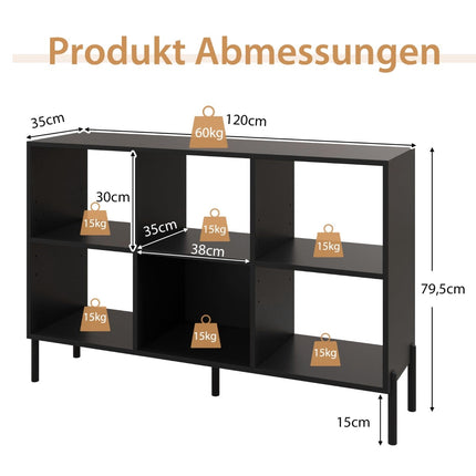 Bookshelf with 6 Adjustable Shelves, Metal Legs, Black