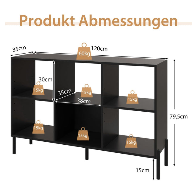 Bookshelf with 6 Adjustable Shelves, Metal Legs, Black