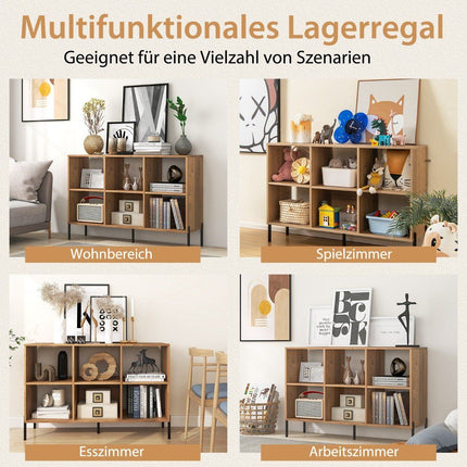 Bookshelf with 6 Compartments & Raised Metal Legs & Adjustable Shelves Storage Shelf Natural