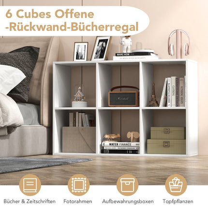 Bookshelf with 6 Open Shelves, White, Space-Saving Design