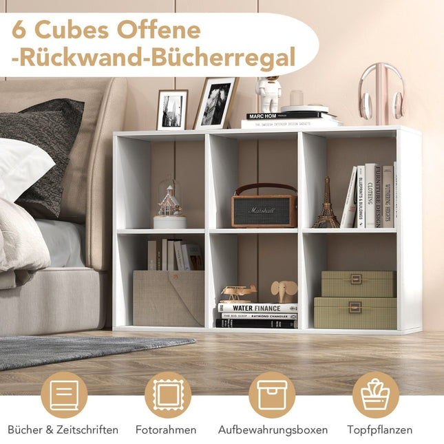 Bookshelf with 6 Open Shelves, White, Space-Saving Design