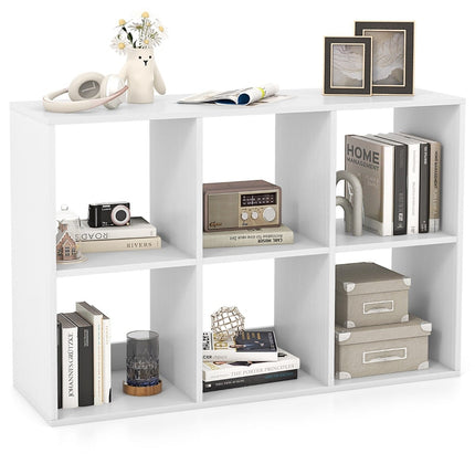 Bookshelf with 6 Open Shelves, White, Space-Saving Design
