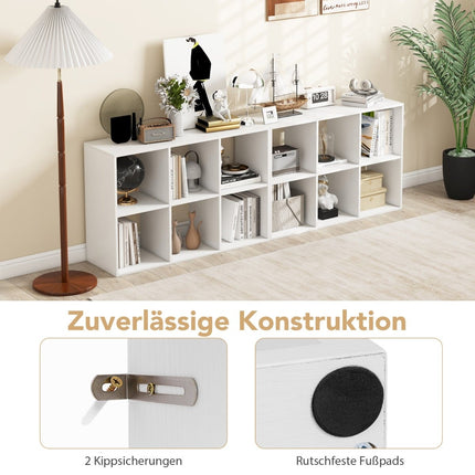 Bookshelf with 6 Open Shelves, White, Space-Saving Design