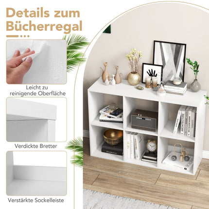 Bookshelf with 6 Open Shelves, White, Space-Saving Design