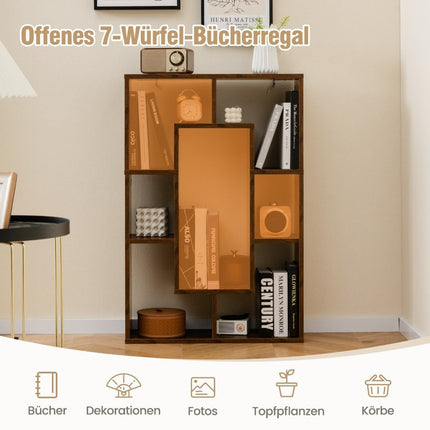 Bookshelf with 7 Compartments, Freestanding Cube Shelf, 60x20x90 cm, Coffee