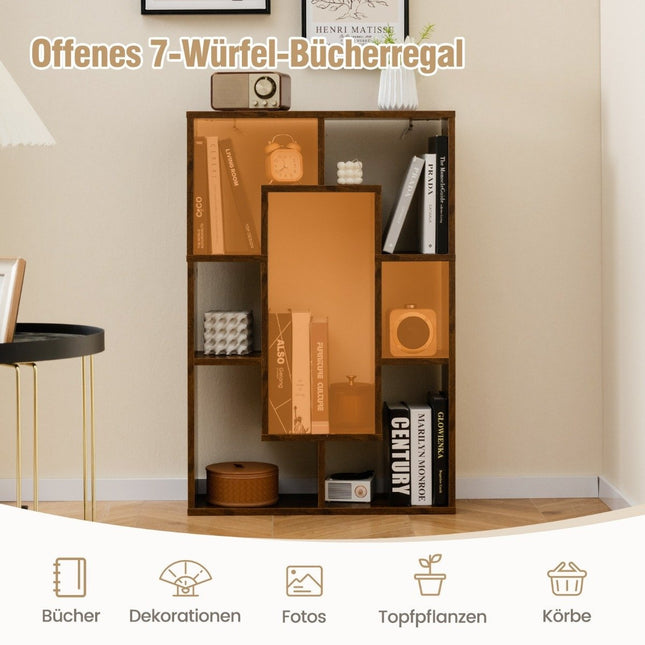 Bookshelf with 7 Compartments, Freestanding Cube Shelf, 60x20x90 cm, Coffee