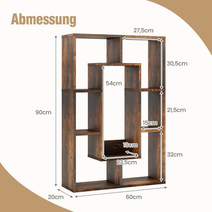 Bookshelf with 7 Compartments, Freestanding Cube Shelf, 60x20x90 cm, Coffee