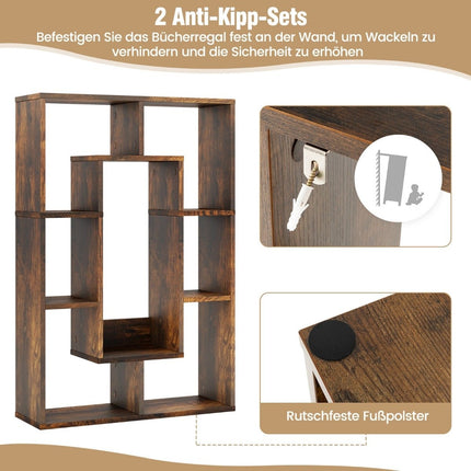 Bookshelf with 7 Compartments, Freestanding Cube Shelf, 60x20x90 cm, Coffee