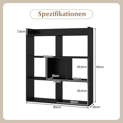 Bookshelf with 7 Cubes, 80x20x90 cm, Black