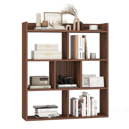 Bookshelf with 7 Cubes, Open Back, Walnut Finish, 80x20x90 cm