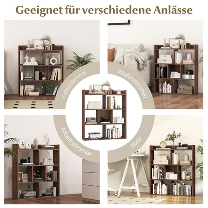 Bookshelf with 7 Cubes, Open Back, Walnut Finish, 80x20x90 cm