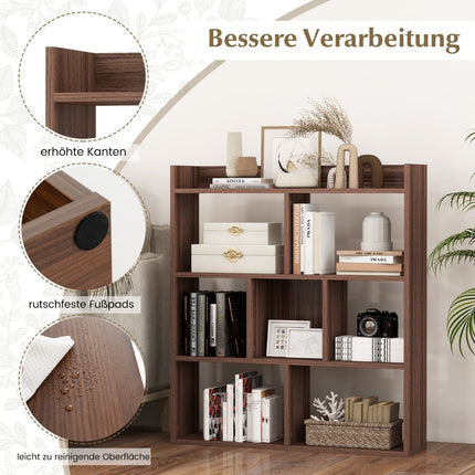Bookshelf with 7 Cubes, Open Back, Walnut Finish, 80x20x90 cm